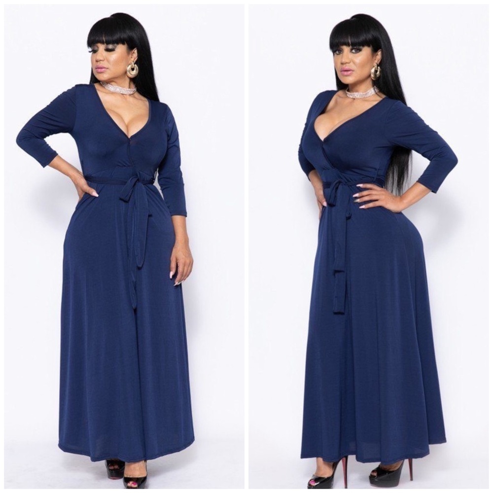 Gorgeous solid v-neck sexy plus size maxi dress